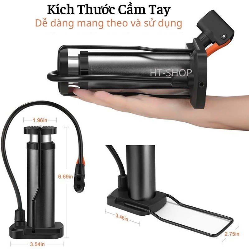 Bơm Xe Chân Đứng Foot Pump Có Đồng Hồ Mặt Tròn Đo Áp Suất