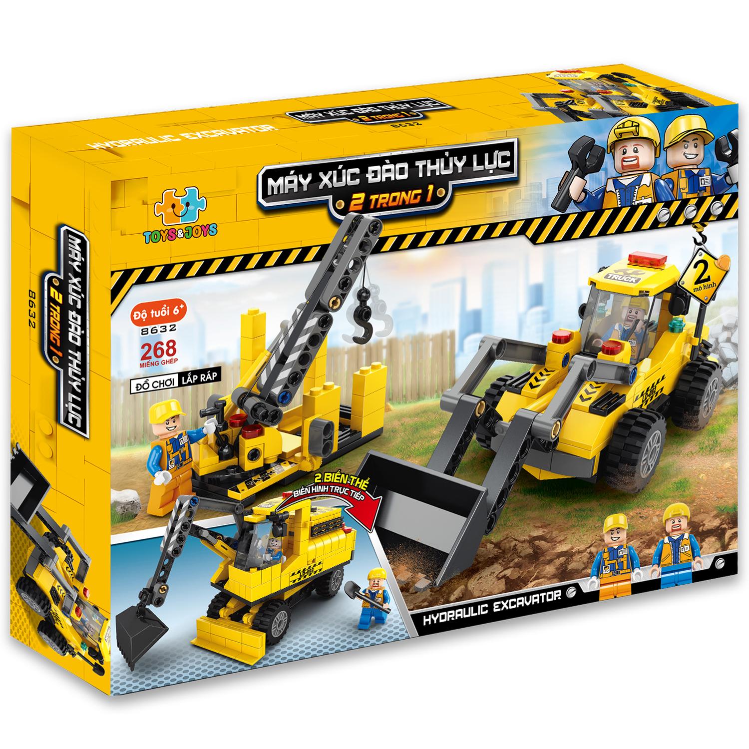 Đồ Chơi Lắp Ráp Máy Xúc Đào Thủy Lực 2 Trong 1 - Hydraulic Excavator - Toys&amp;Joys 8632 (268 Mảnh Ghép)