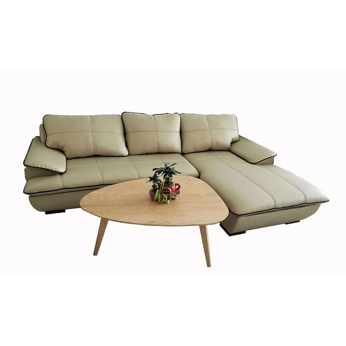 Sofa da góc L Tundo 2m5 x 1m6 màu kem viền