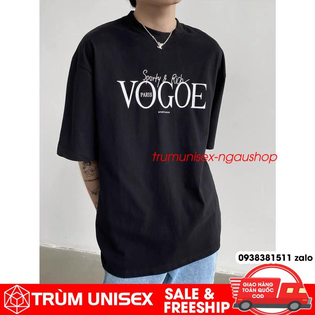 Áo thun unisex áo phông nam rộng VOGOE kèm áo thật vải cotton đen trắng Trùm Unisex