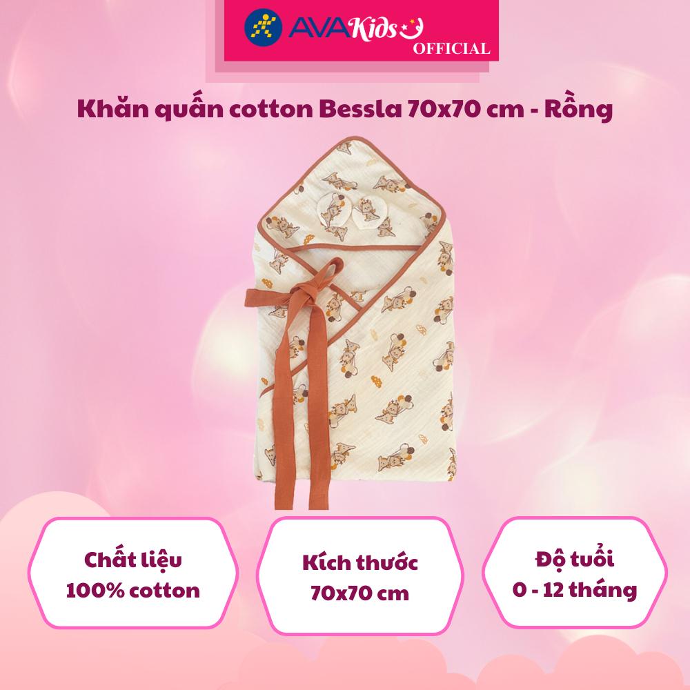Khăn quấn cotton Bessla 70x70 cm - Rồng - Hàng Chính Hãng