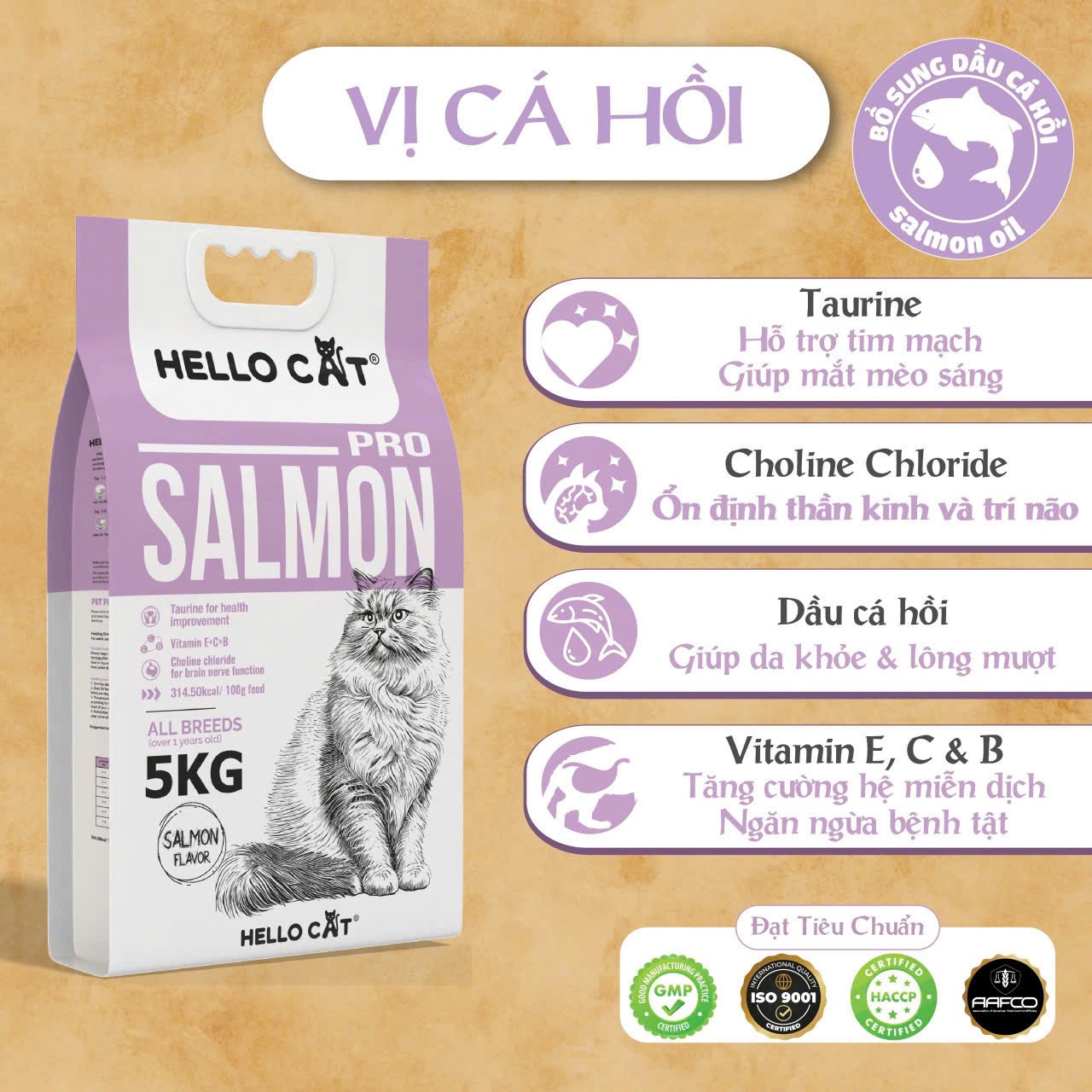 Thức Ăn Cho Mèo Vị Cá Hồi Hello Cat Salmon Bao Xá 5kg