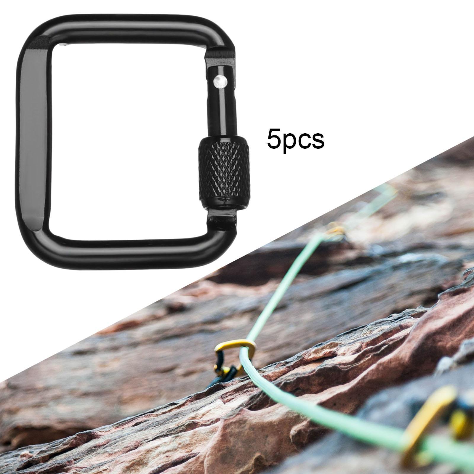 5Pcs Carabiner Clip Backpack Hanger Heavy Duty for Hiking Camping Mountain Black