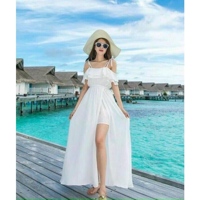 ĐẦM MAXI TRẮNG TRỄ VAI 2 DÂY