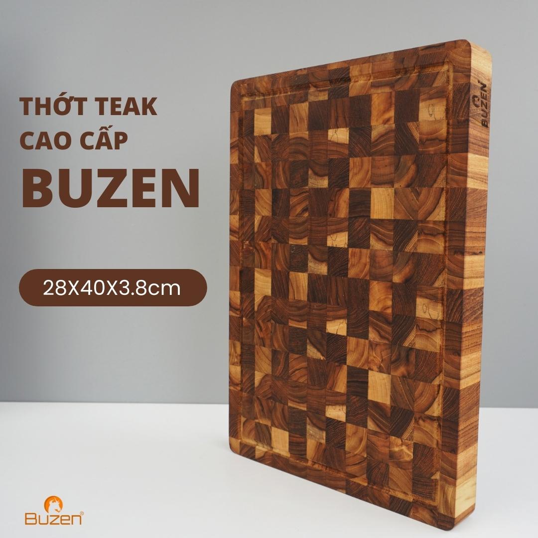 Thớt Gỗ Teak BUZEN Cao Cấp - Mẫu Đầu Cây Chữ Nhật 28x40cm dày 3.8cm