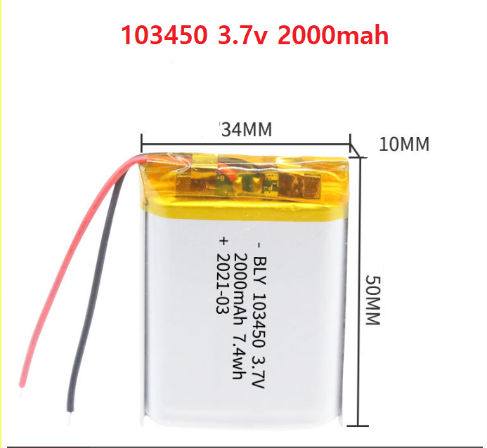 Pin Sạc Lithium Polymer 3.7V 2000mah 103450 Cho tai nghe Mp3 MP4 MP5 GPS PSP Bluetooth