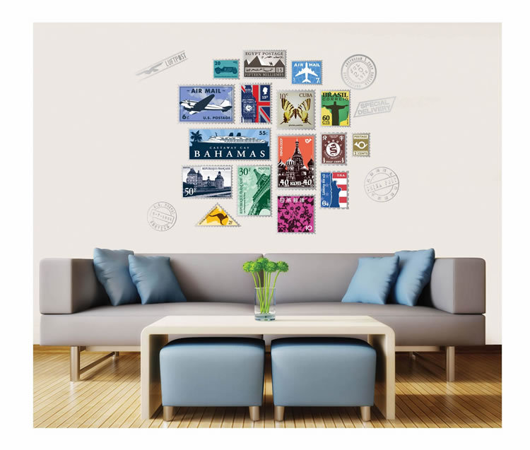 Decal 3D bộ sưu tập tem trên thế giới AmyShop DKN104