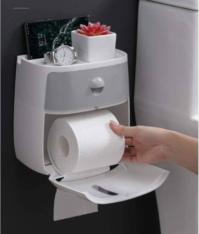 Hộp đựng giấy vệ sinh gắn tường 2 ngăn, không cần khoan tường