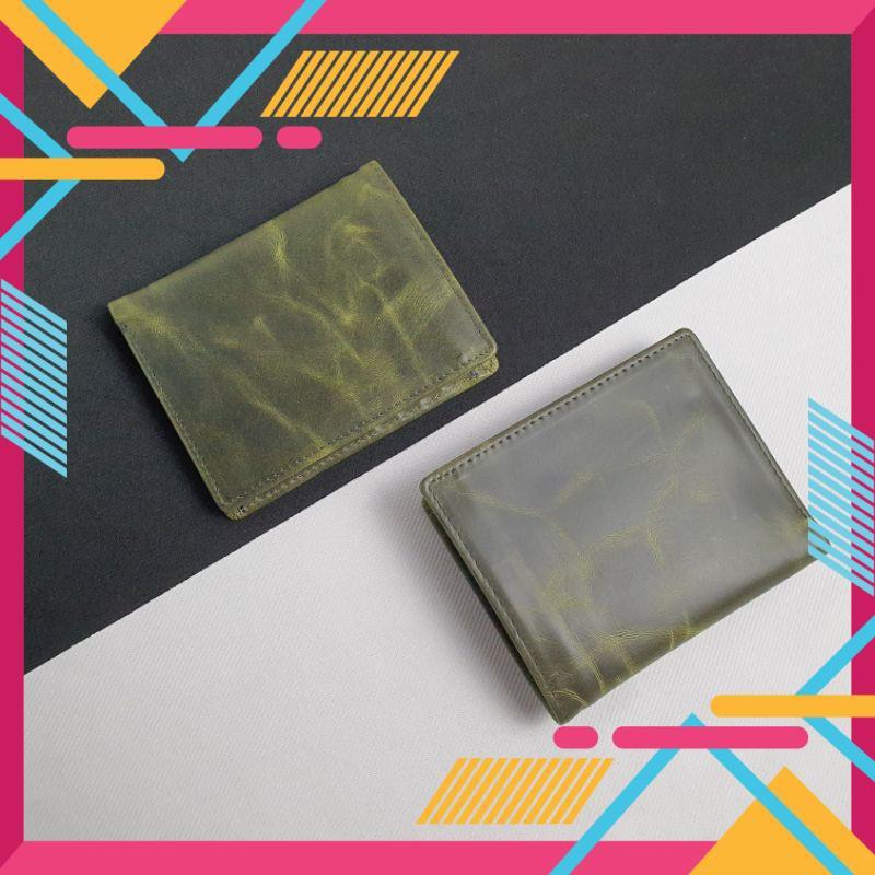 Ví Da Pullup wax WS107 Xanh Olive - Kích thước (cm): 12x10x2 cm