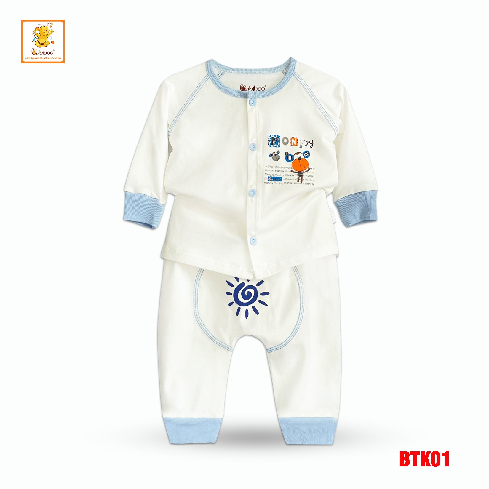 Đồ bộ bé trai BABIBOO quần áo sơ sinh dài vải cotton 4 chiều mềm mịn, mát BTK01