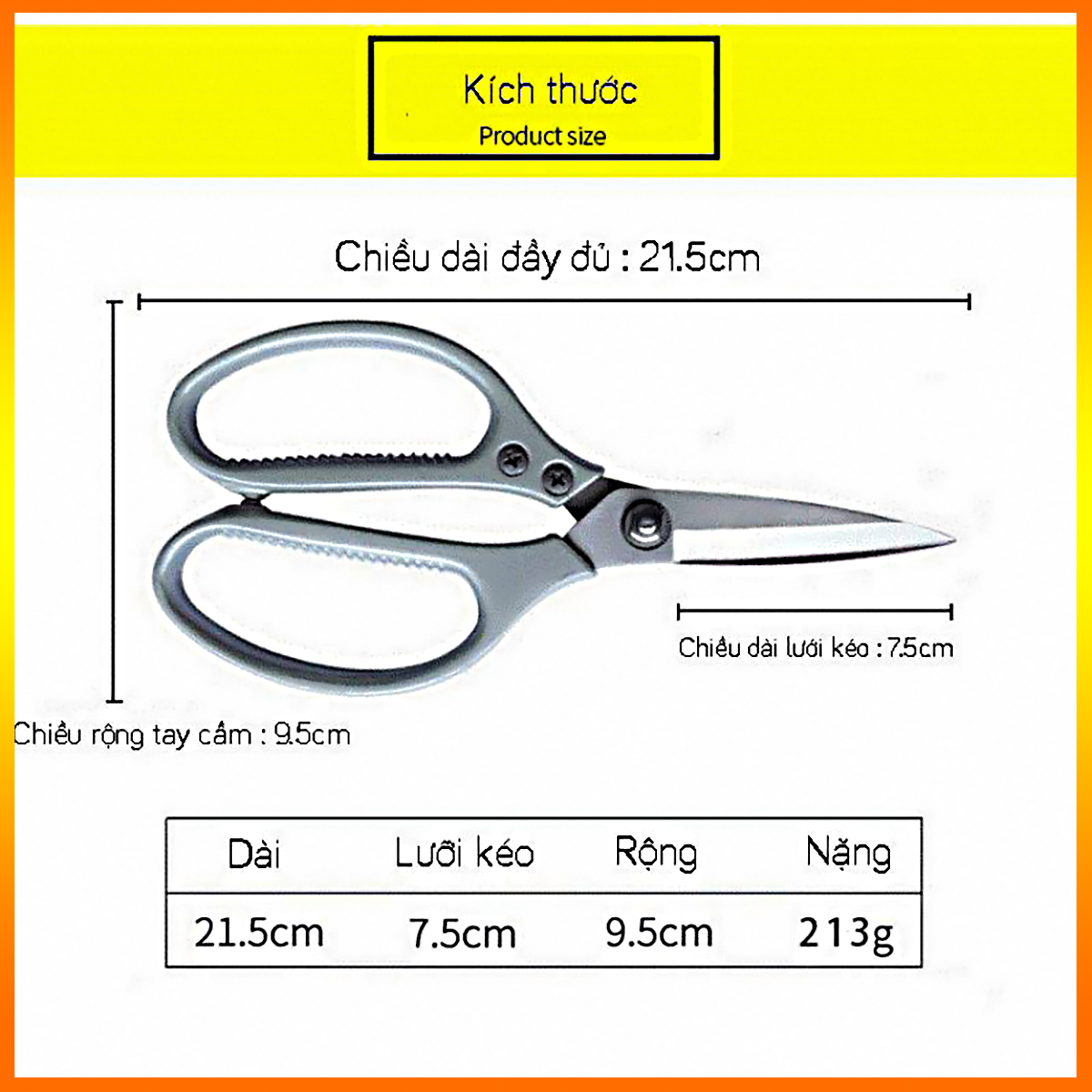 Kéo nhật sk5  làm bếp đa năng - Kéo cắt gà, cắt vịt, cắt cá, cắt vải - Hàng nội địa Zise lớn 23cm