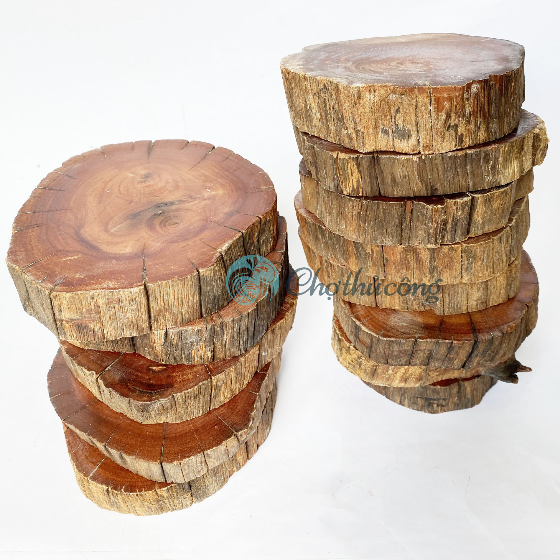 Lót cốc, đế lót ly gỗ lũa tự nhiên - Miếng gỗ tròn decor - đế gỗ tròn lót chậu cây, đế gỗ kê tượng, lát gỗ trang trí