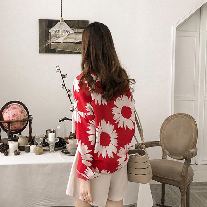 Áo kiểu vải voan cổ chữ V họa tiết dễ thương phong cách Vintage thời trang nữ