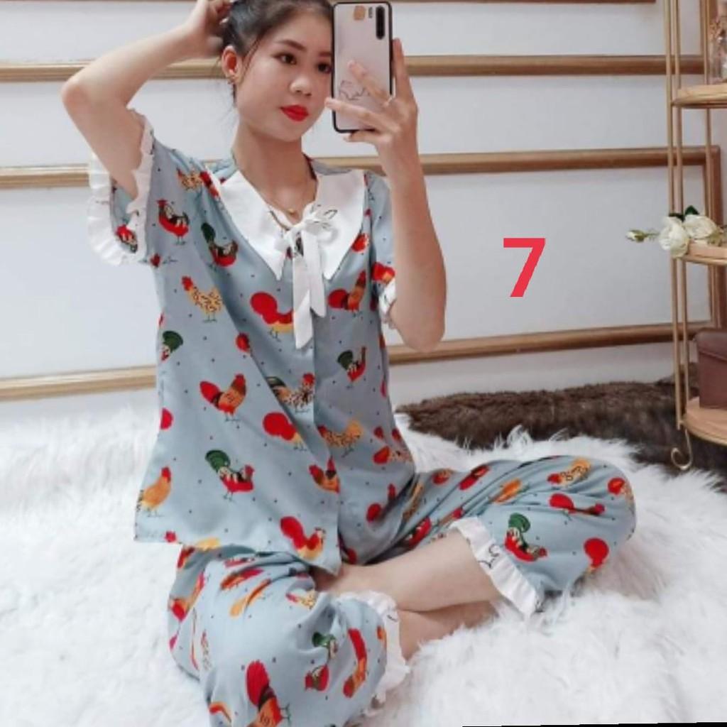 Bộ kate lụa nhún bèo - quần dài tay ngắn - ẢNH THẬT