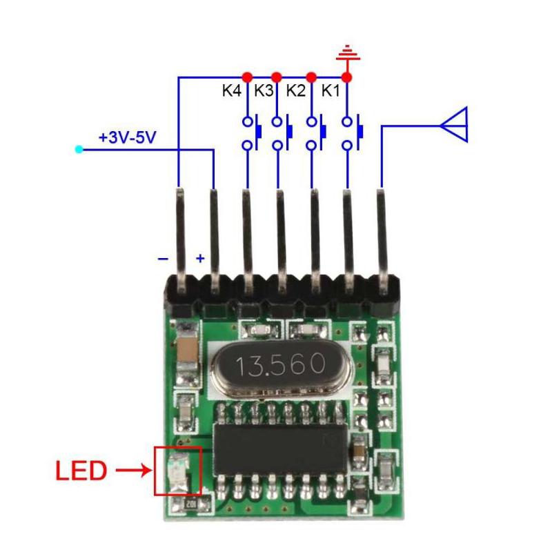 2PCS/Lô 433MHz Công tắc điều khiển từ xa phổ quát RF Mã học tập không dây RF mô -đun mã hóa 1527 cho Arduino DIY