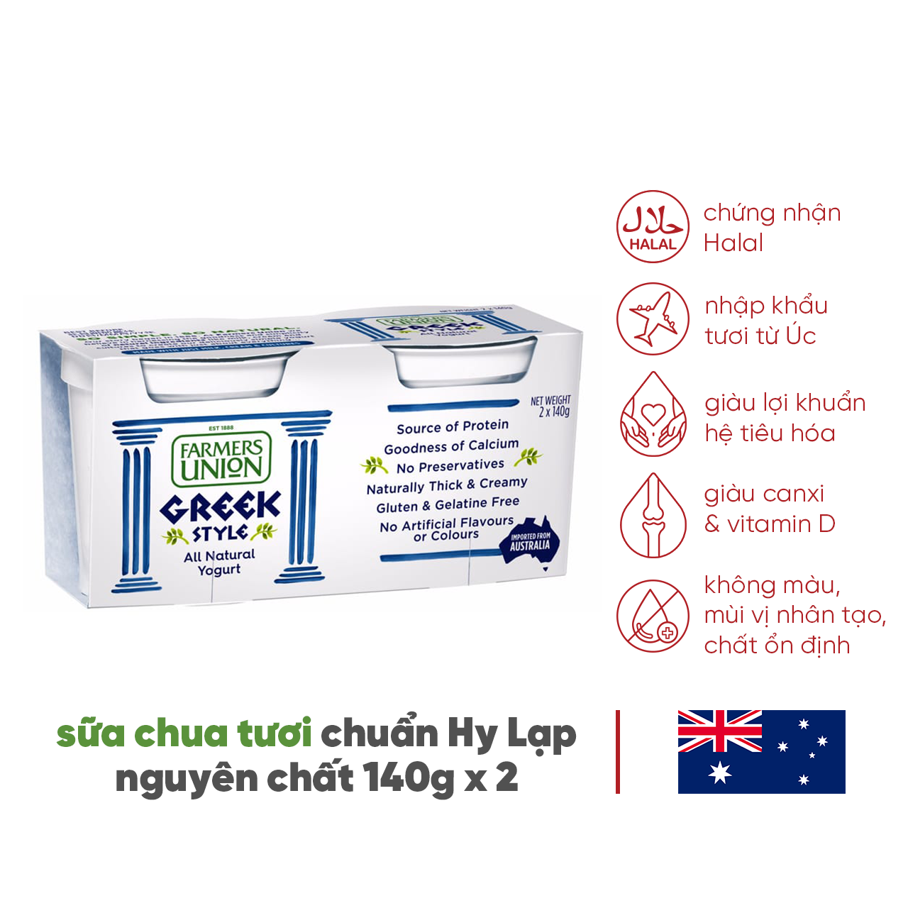 Sữa chua hy lạp vị tự nhiên Farmers Union greek style all natural yogurt lốc 140gx2