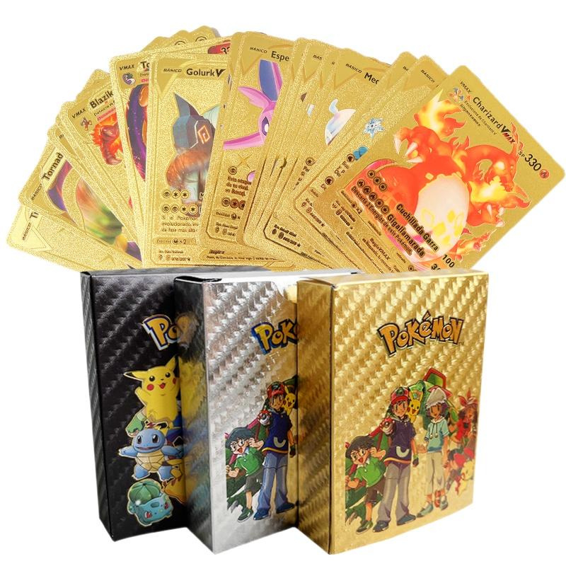 Bộ Sưu Tập Thẻ Bài Pokemon Bằng Kim Loại Màu Vàng/Bạc/Đen/Đen GX Energy Card Charizard Pikachu Cho Bé Trai Super Funny Pokemon Collection Gold&Silevr&Black