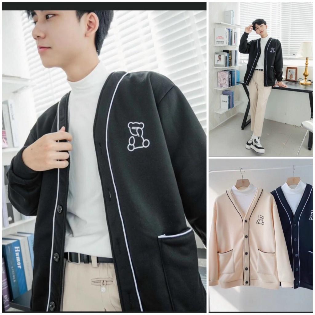 Hình ảnh ( VIDEO ẢNH THẬT) Áo Khoác Cardigan Túi Vuông Thêu Gấu Chạy Viền Cặp Đôi Nam Nữ Siêu Xinh - Unisex - Bomber Jac