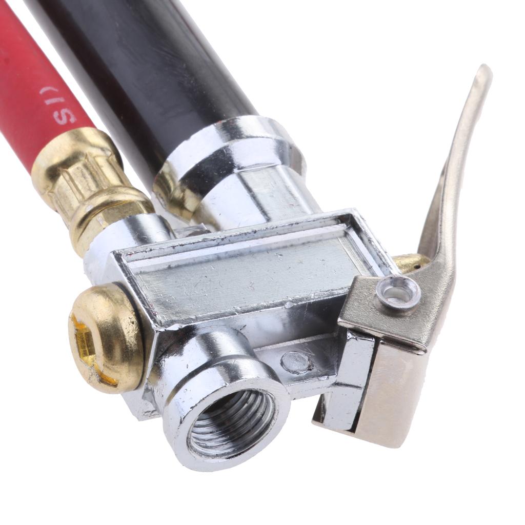 Truck Tire Inflator Gauge Dual Chuck Air Red Compressor Hose with Connector