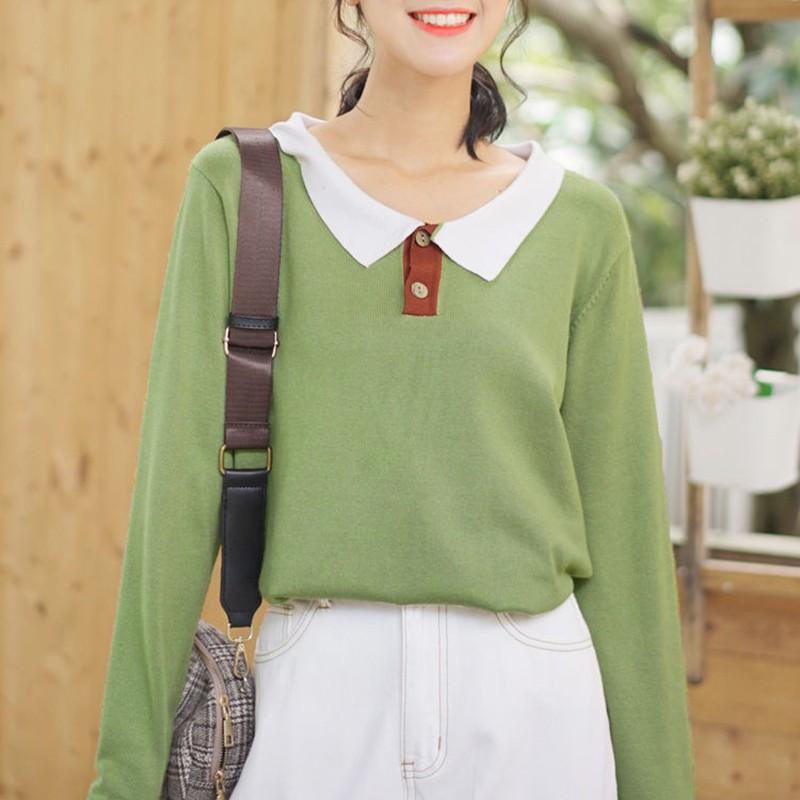 Áo Sweater dệt kim tay dài thiết kế màu trơn thanh lịch
