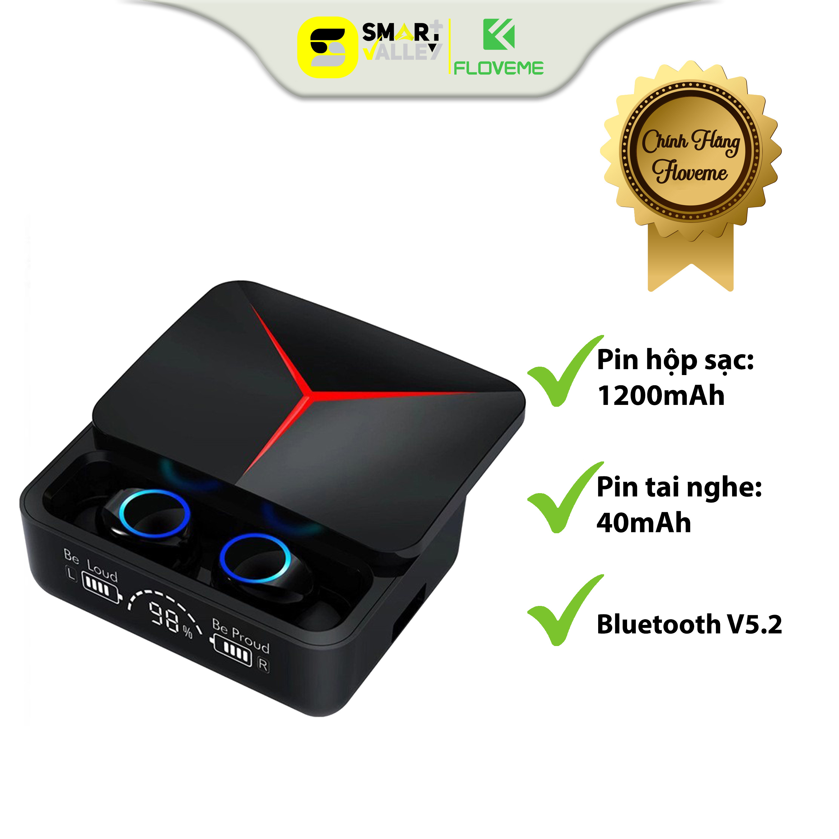 Tai Nghe Gaming Không Dây Bluetooth Floveme M90 Pro, Nắp Trượt, Pin 4h, Âm Thanh To Rõ, Độ Trễ Thấp, Kiêm Sạc Dự Phòng, Hàng Chính Hãng.