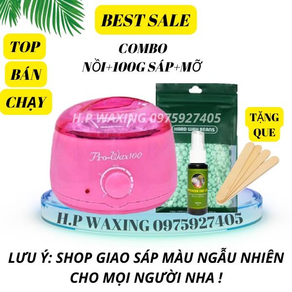 [Tặng Kèm Que Silicon Và Que Gỗ]Combo Nồi Nấu Sáp Wax Lông Nóng Pro Wax 100,Sáp Wax Lông,Mỡ Trăn