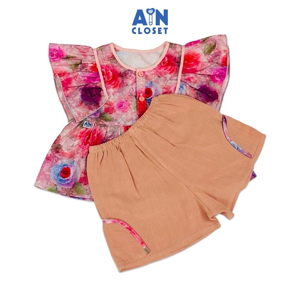 Bộ quần áo Ngắn bé gái hoạ tiết Hoa Hồng Tím Cotton - AICDBGJFBQ7S - AIN Closet