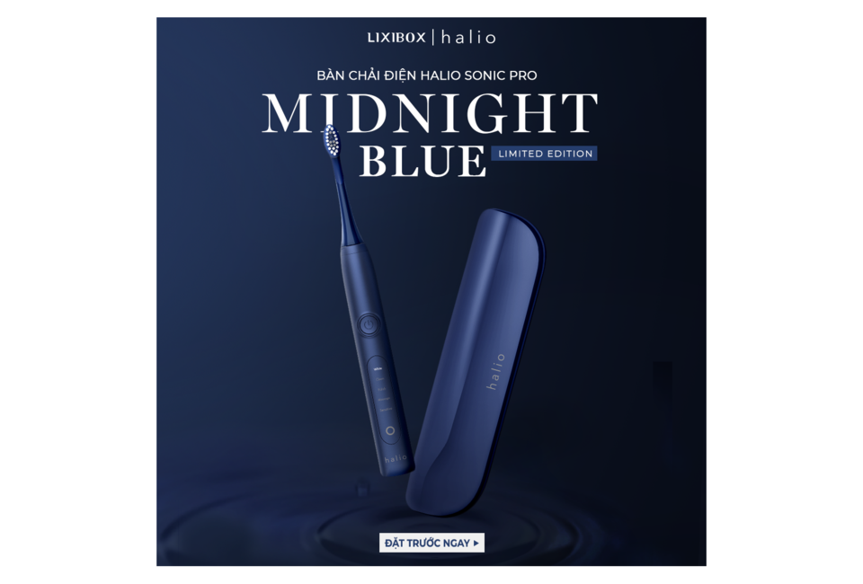 Combo Bàn Chải Điện Làm Trắng Răng Halio PRO - Midnight Blue và Máy tẩy trắng răng Halio kèm bút tẩy trắng răng