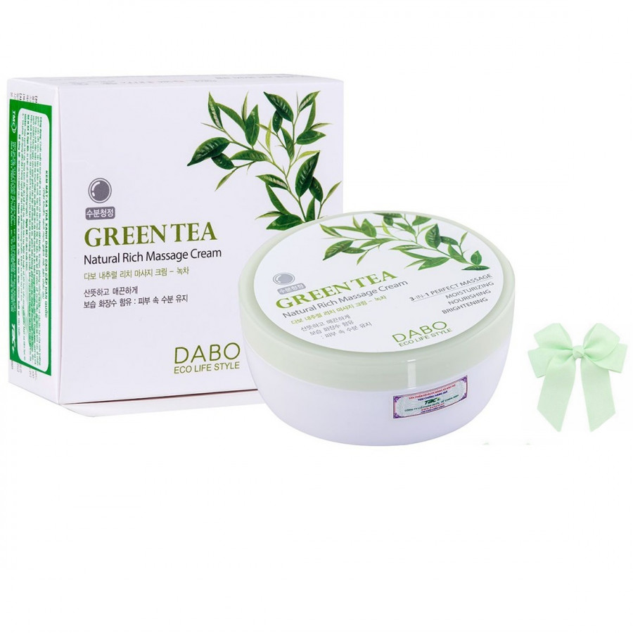 Kem massage mát xa căng cơ mặt chiết xuất trà xanh thảo dược Dabo Hàn quốc ( 200ml) và nơ