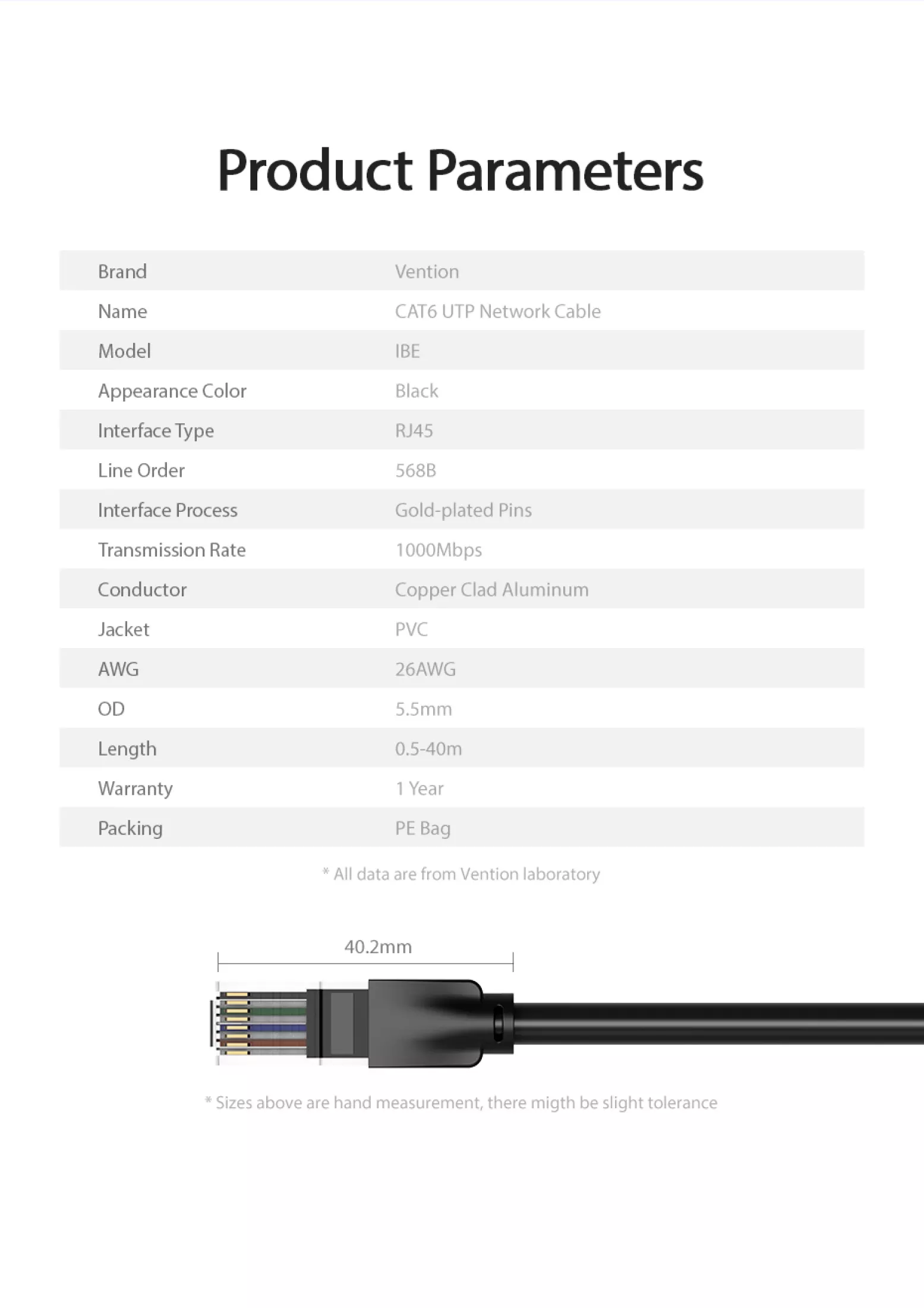 Cáp mạng Cat6 UTP đúc sẵn 2 đầu dài 1m đến 30m Vention - Hàng chính hãng