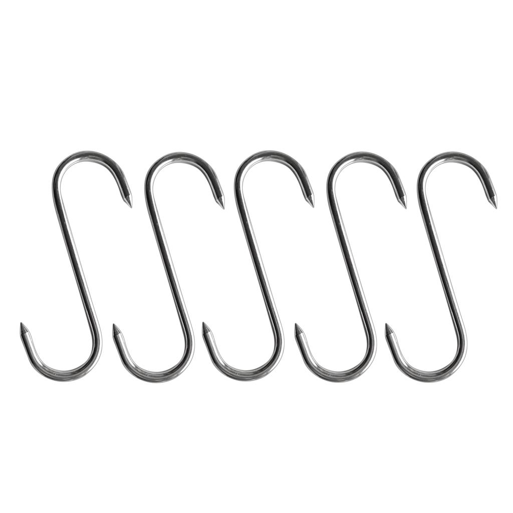 5 Pcs S Shaped Stainless Steel Hooks Kitchen Meat Hanger  Organizer