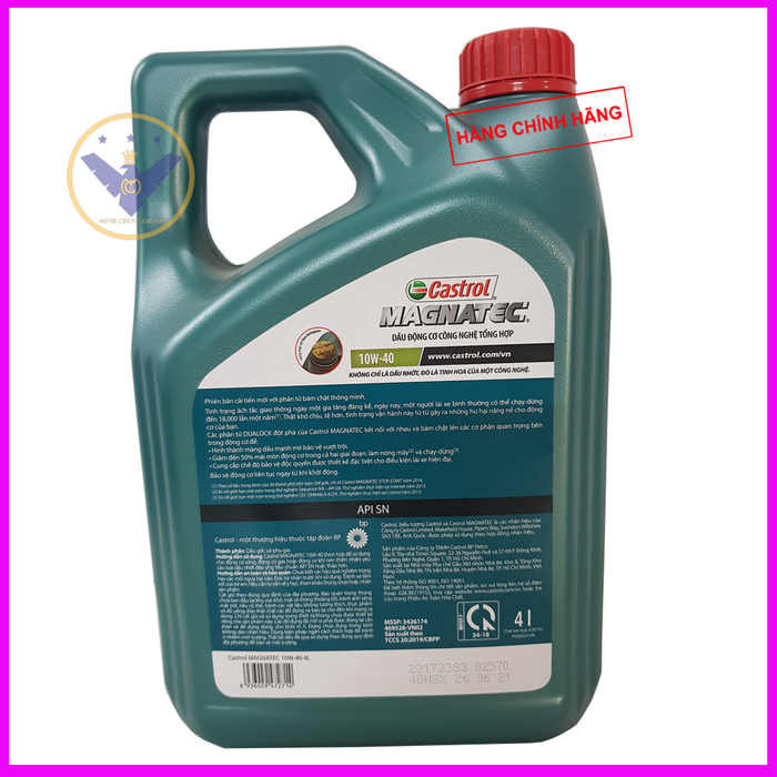 Combo 2 can dầu nhớt ô tô cao cấp Castrol Magnatec 10W-40 SN-CF 4 Lít