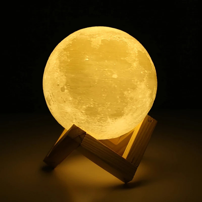 Đèn ngủ mặt trăng Moon Light 3D cảm biến nhiều màu tặng kèm đế gỗ, điều khiển