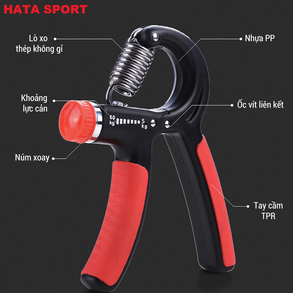 Kìm bóp tập cơ tay Hata Sport HT01E điều chỉnh lực 5kg đến 60kg chắc chắn