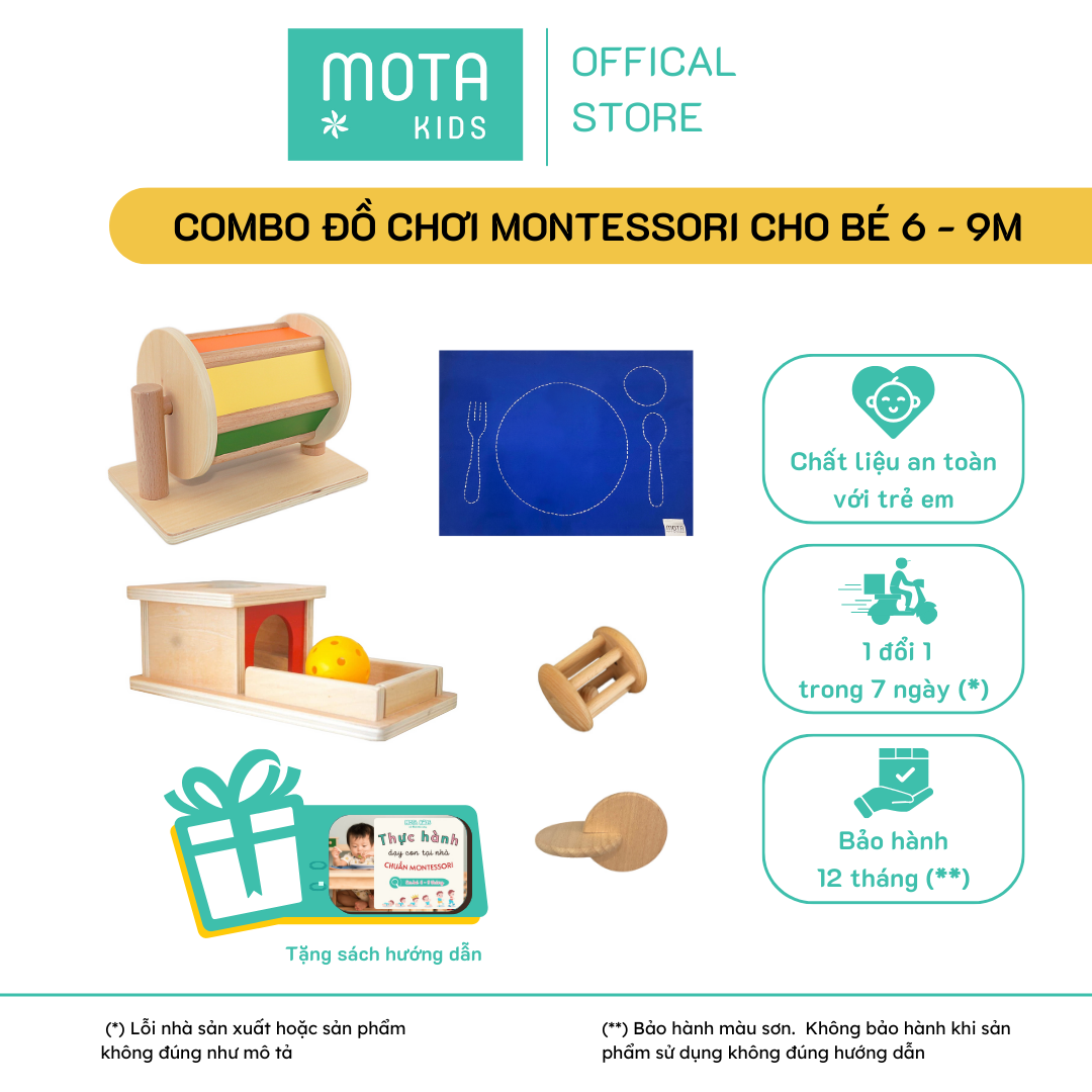 Trọn bộ 5 món đồ chơi cho bé 6-9 tháng Montessori Mota kích thích vận động - Hàng chính hãng