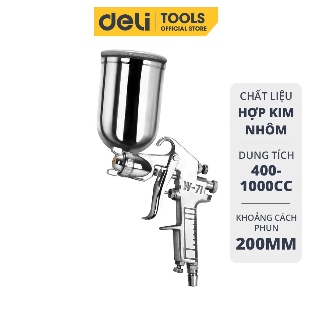 Súng Phun Sơn Deli - Chất Liệu Hợp Kim Nhôm Có Bình xịt Dung Tích 1000cc - Dùng Sơn Xe Máy, Ôtô, Đồ Gỗ Mỹ Nghệ