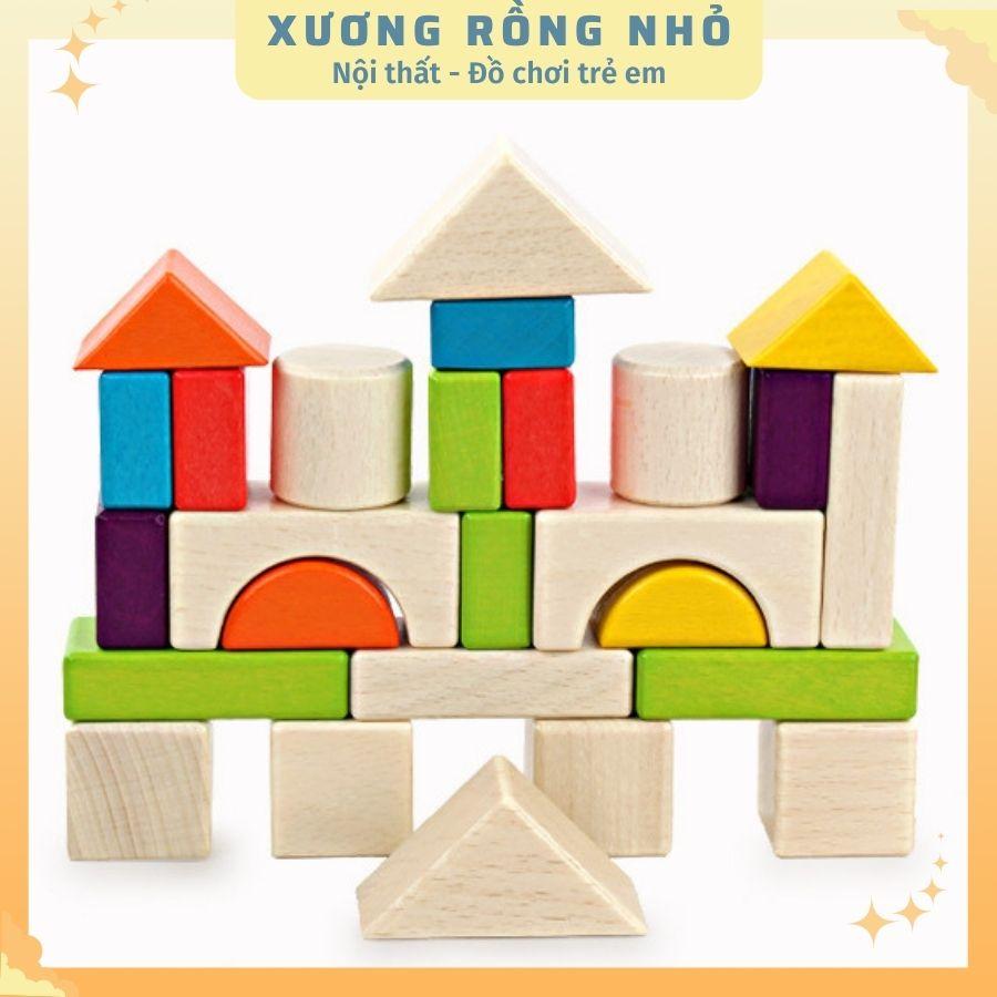 Bộ xếp hình khối bằng gỗ 30 chi tiết đơn giản nhiều màu sắc