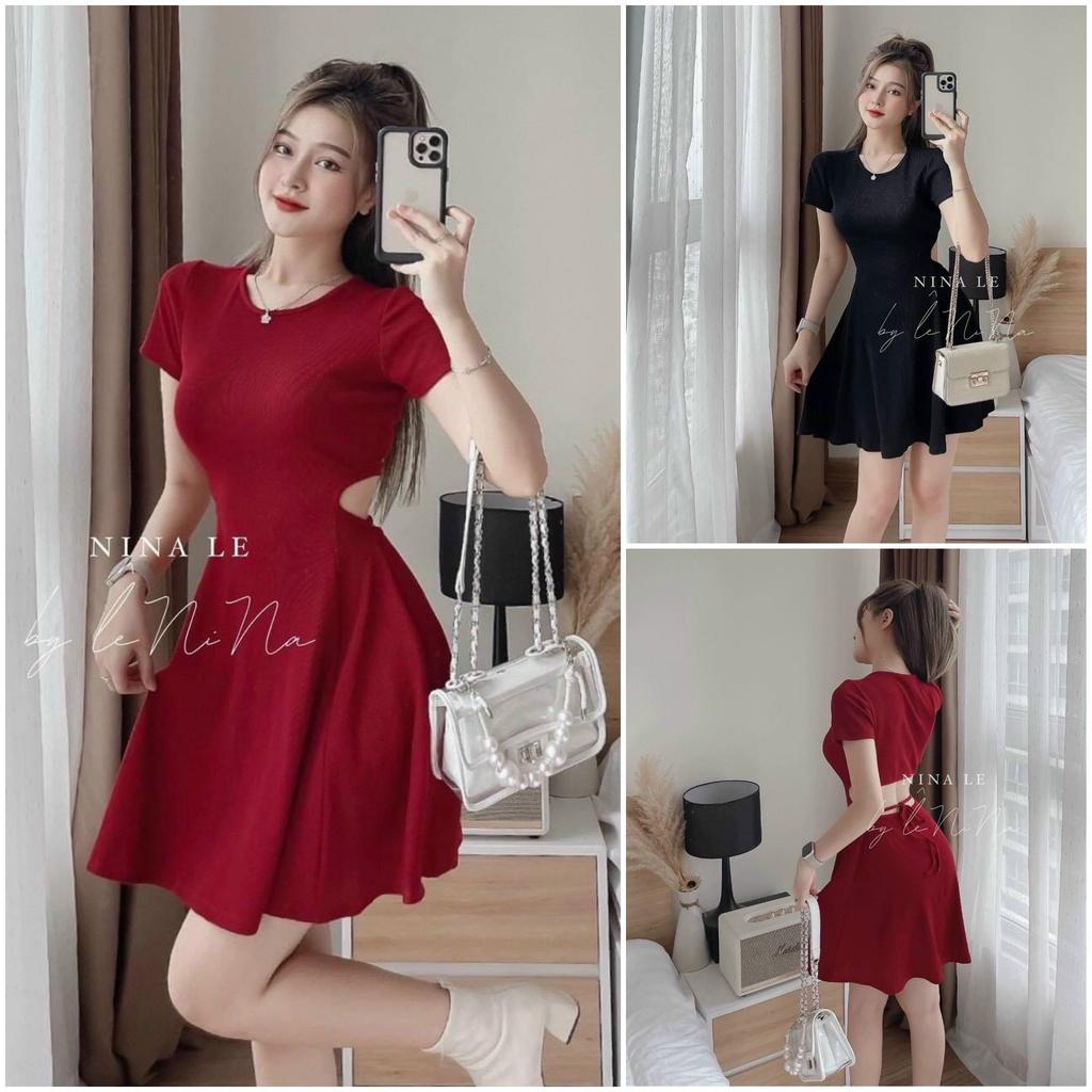 Đầm thun xoè hở lưng dây cột nơ siêu hot