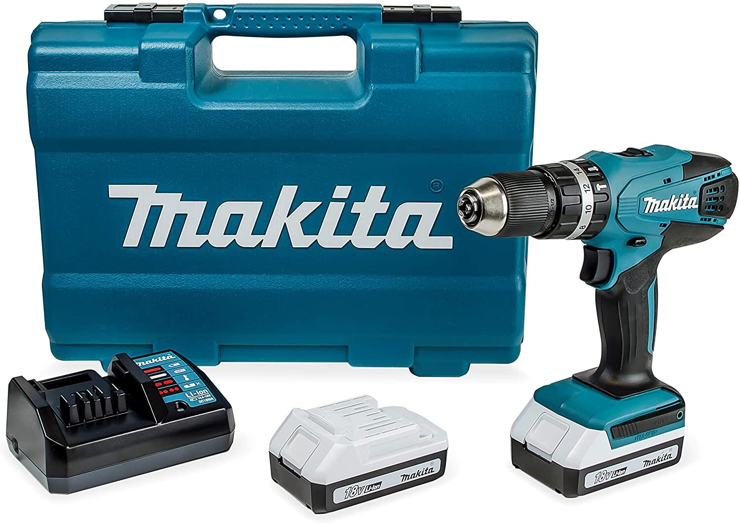 Máy khoan búa, vặn vít dùng pin(18v, 74 phụ kiện) Makita HP457DWE10