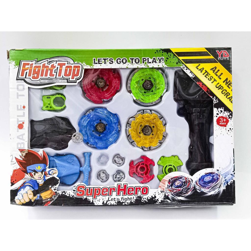 (ảnh thật) Bộ 4 Con quay BeyBlade +  Tay cầm - Con quay vòng xoay thần tốc giá rẻ sập sàn