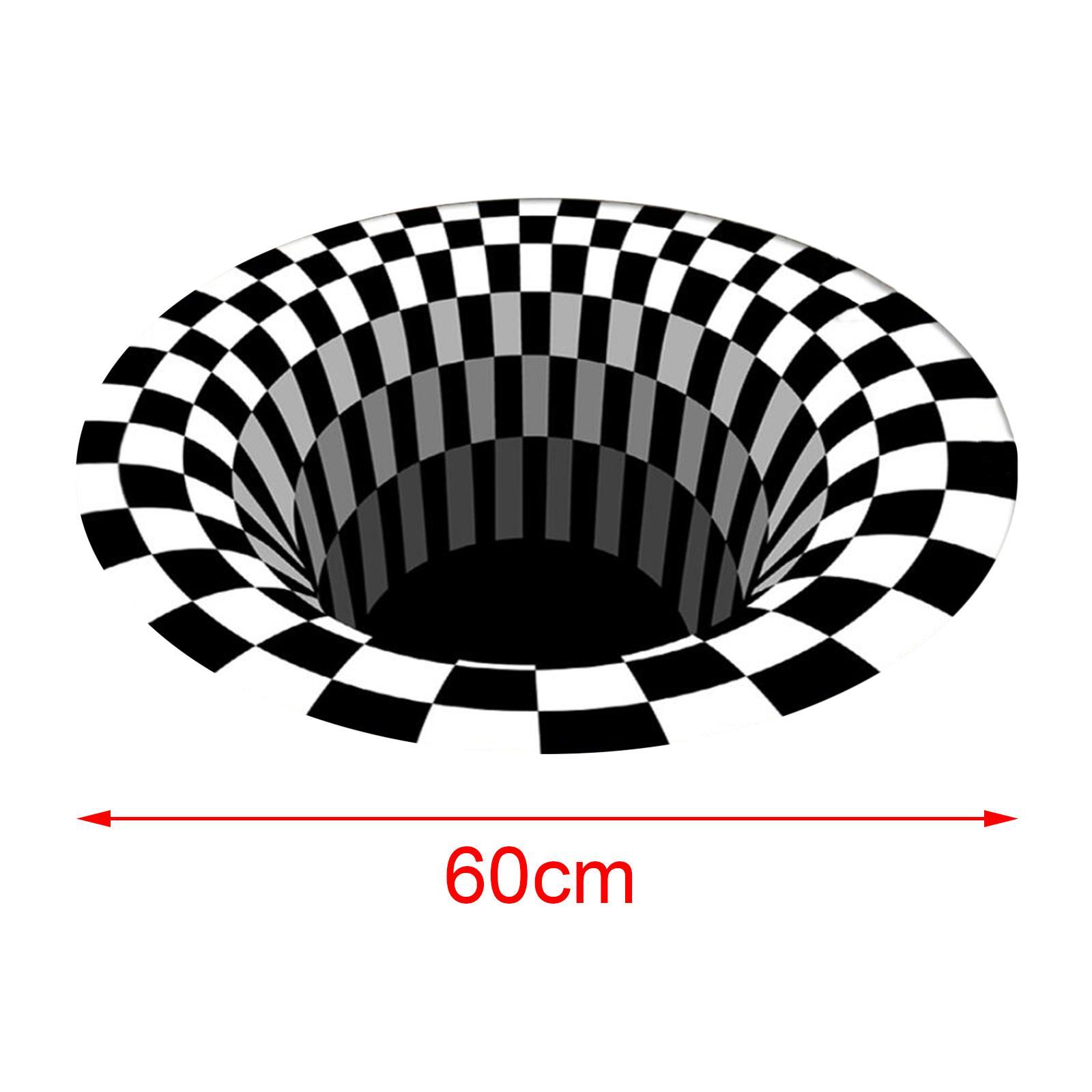 Visual Illusion Area Rug, 3D Effect Area Rugs, Durable Polyester Round Doormat, Black White Carpet for Entryway Home Decoration, Machine Washable