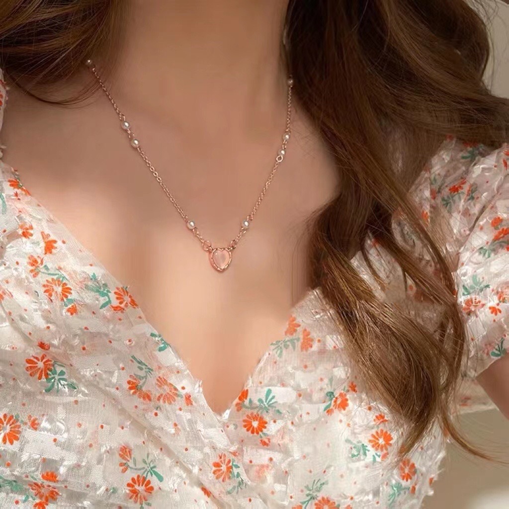 Vòng Cổ Nữ Dây Chuyền Sợi Mảnh Lolita Trai Tim Xinh Xắn - Dây Chuyền Mặt Đính Đá Pha Lê Phong Cách Hàn Quốc