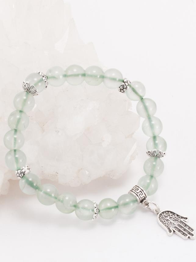 Vòng Thạch Anh Xanh Phối Charm Bạc
