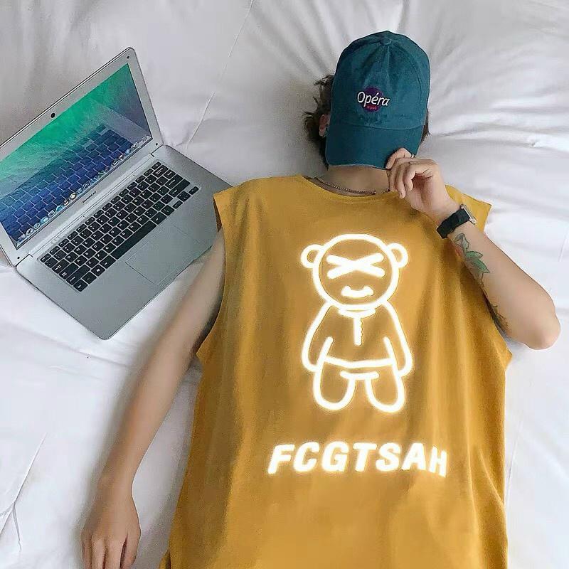 Áo thun xách nách phản quang bạc in hình chú gấu FCGTSAH phong cách năng động thể thao chất cotton 4 chiều dày mịn