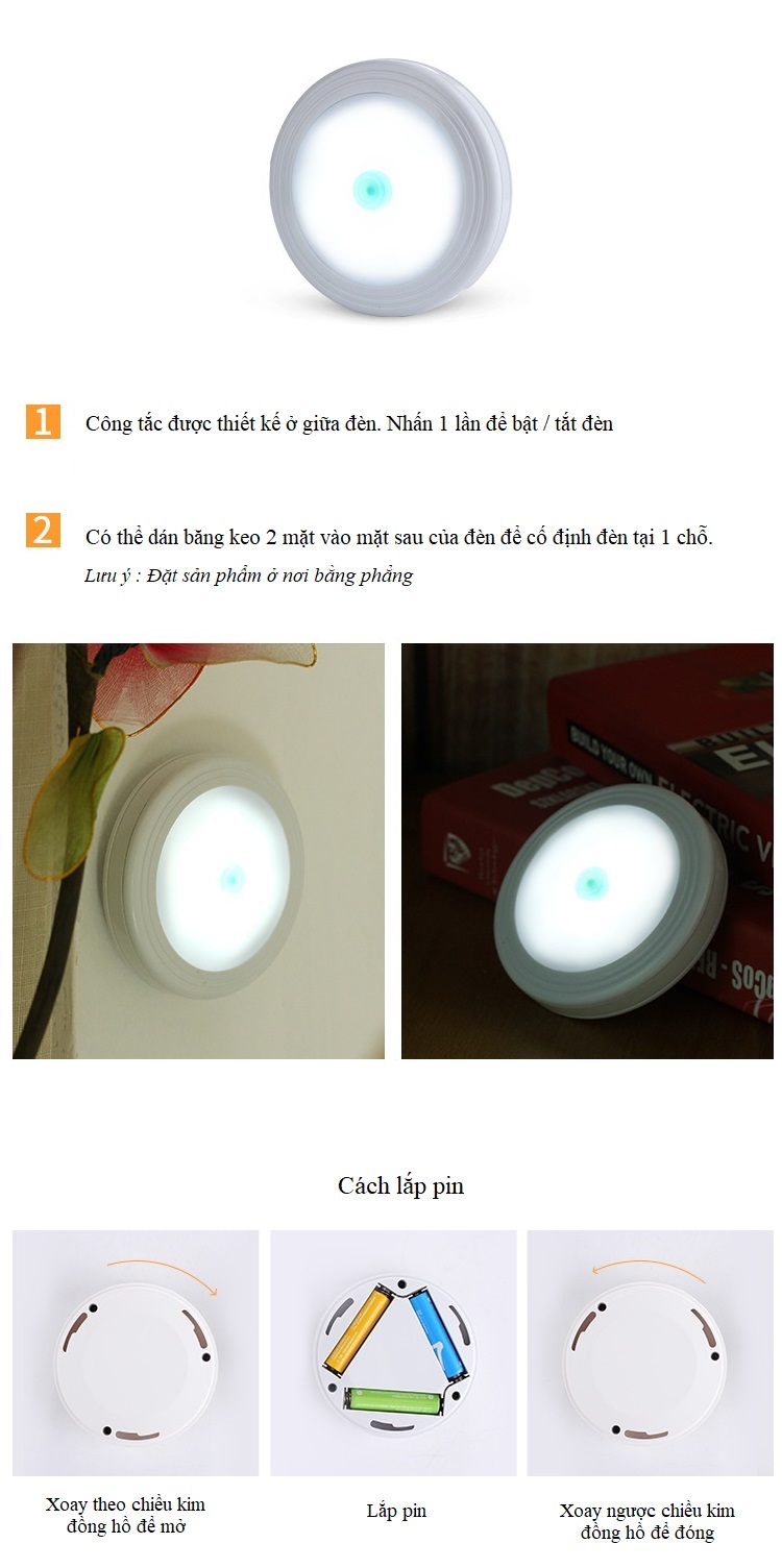 Đèn led dán tủ dán tường version 2 - Tặng kèm 3 móc dán tường (màu ngẫu nhiên)