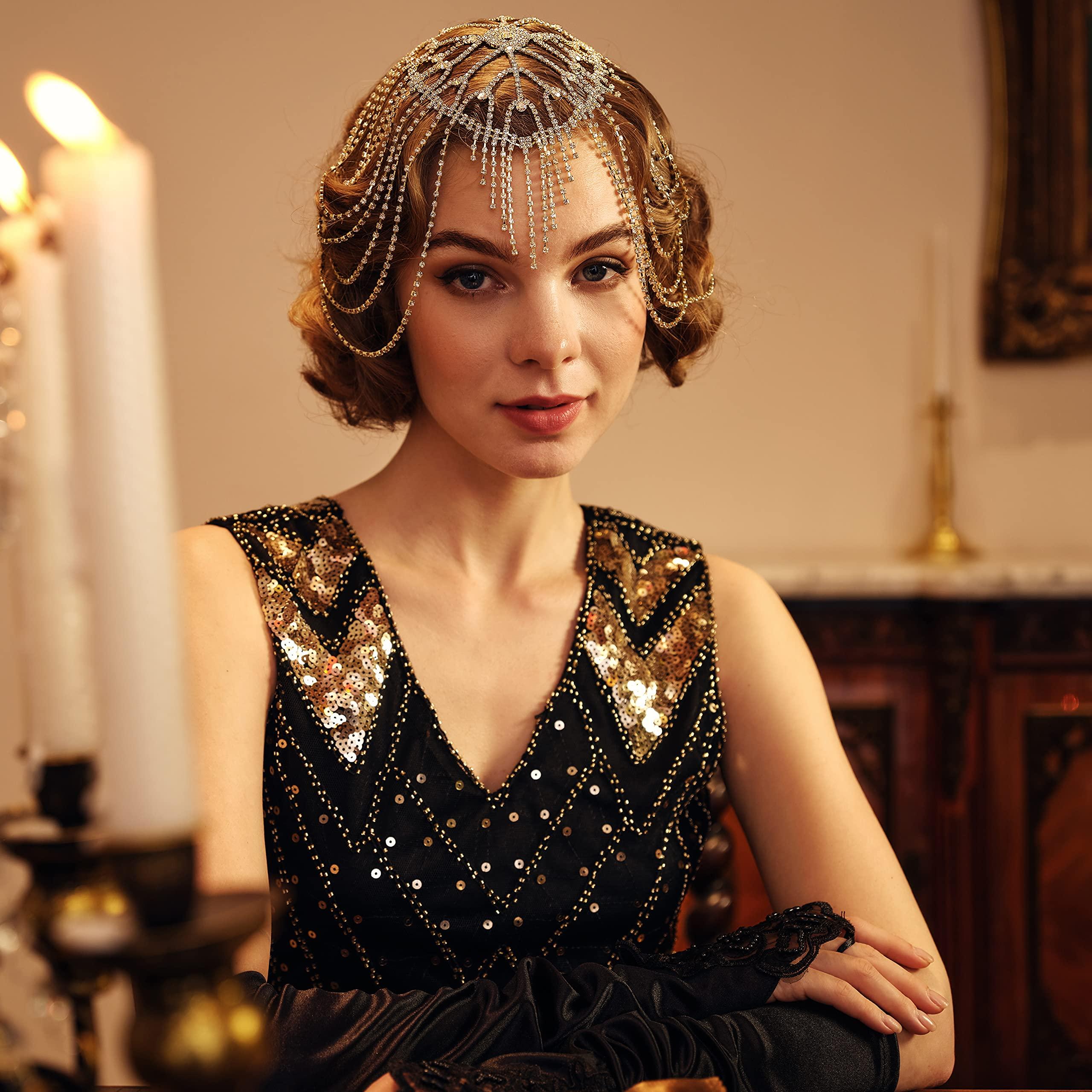 Phụ kiện tóc sang trọng Vintage Tassel Rhinestone Slain Chain Tiara Ladies Cô dâu Cutout Tiara