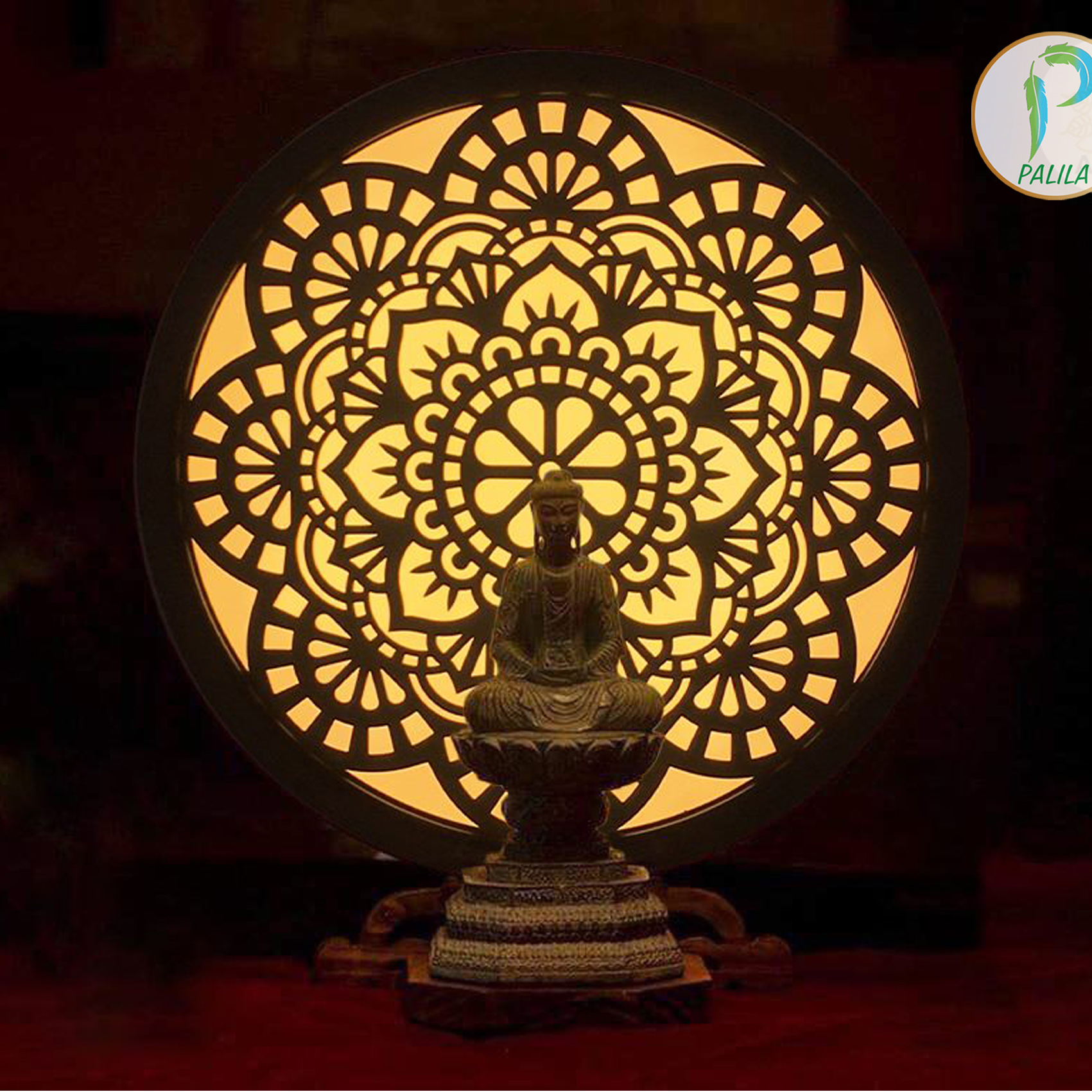 Tranh Gỗ Phát Sáng - Mẫu Mandala Hoa Phật (PL02) D42-D50-D61