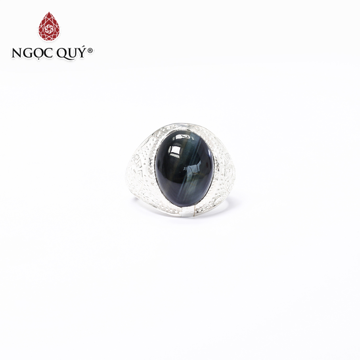 Nhẫn bạc nam mặt đá thạch anh mắt ưng ni20 mệnh thủy, mộc - Ngọc Quý Gemstones