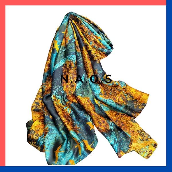-Khăn choàng lụa dài Quảng Châu-Khăn Choàng Cổ Lụa Silk Họa Tiết Hoa Sen-Qùa tặng 20/10-quà tặng sinh