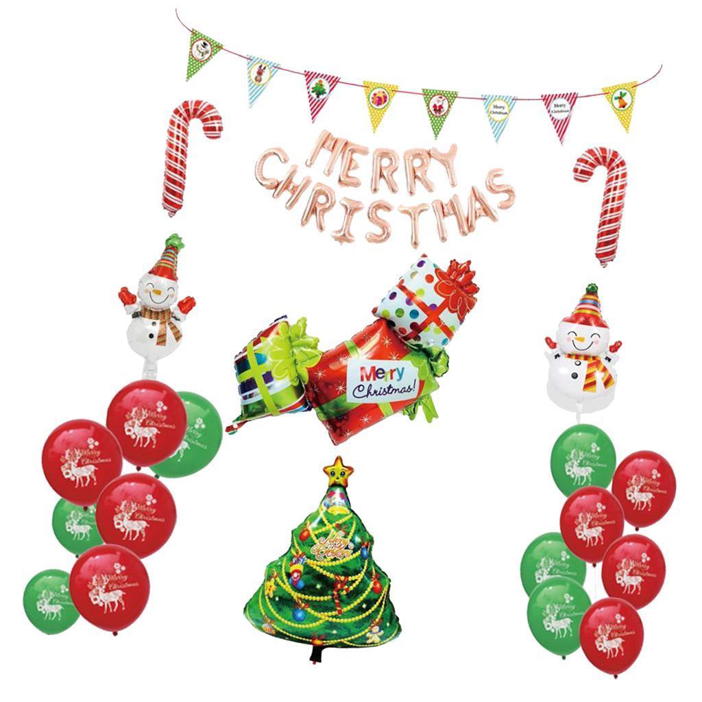 Merry Christmas Party Decorations Set-Banner Balloons,Foil &amp; Latex Balloon